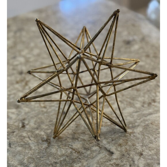 12 Point Metal Art Steel Star Gold Tone Sphere Sculpture Table Top Decor 9” Span - Picture 1 of 4
